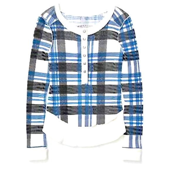 FP Movement SZ XS or S blue/black/white Rally Printed Layering Top Plaid - Picture 4 of 4